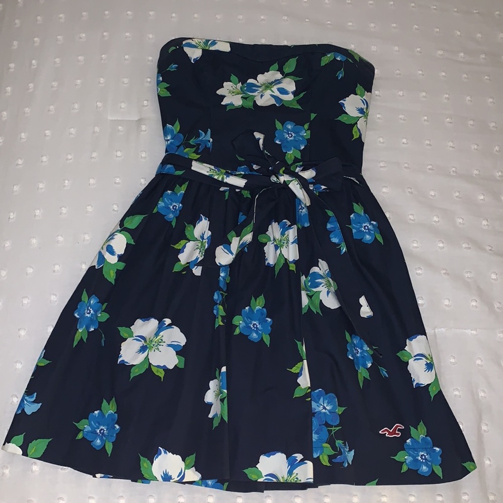 hollister strapless dress navy floral print M
